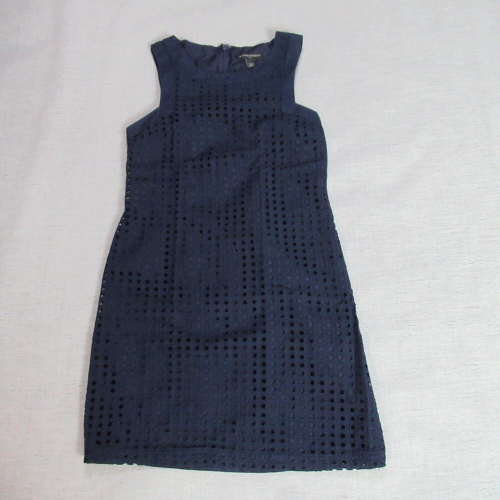 Banana Republic Dress Womens Size 0 Blue Lace Overlay Eyelet Work Classy Preppy